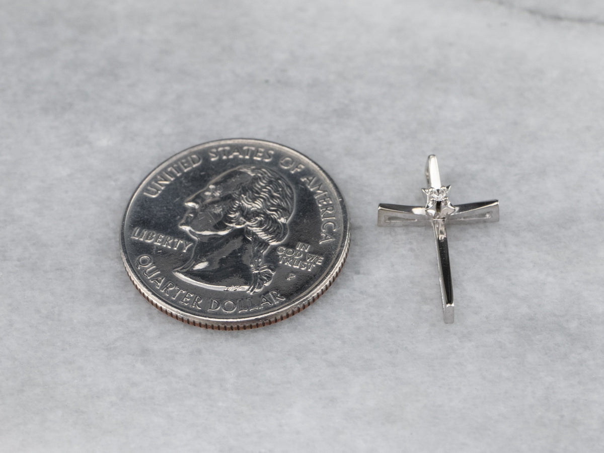 White Gold Modern Diamond Cross