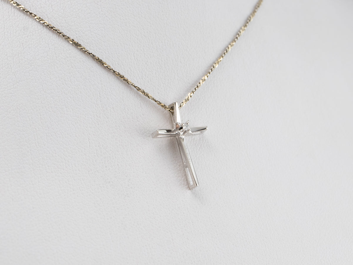 White Gold Modern Diamond Cross