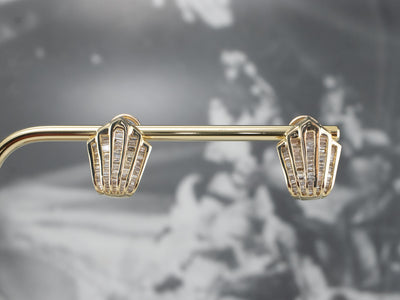 Scalloped Baguette-Cut Diamond Stud Earrings