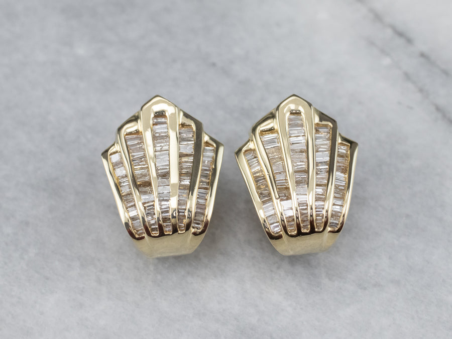 Scalloped Baguette-Cut Diamond Stud Earrings