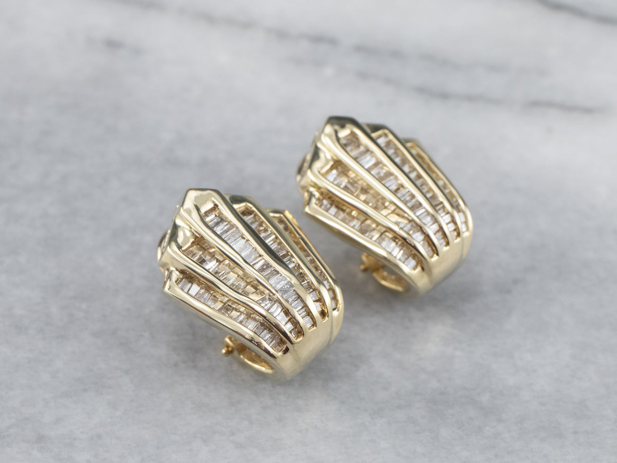 Aretes festoneados de diamantes de talla baguette