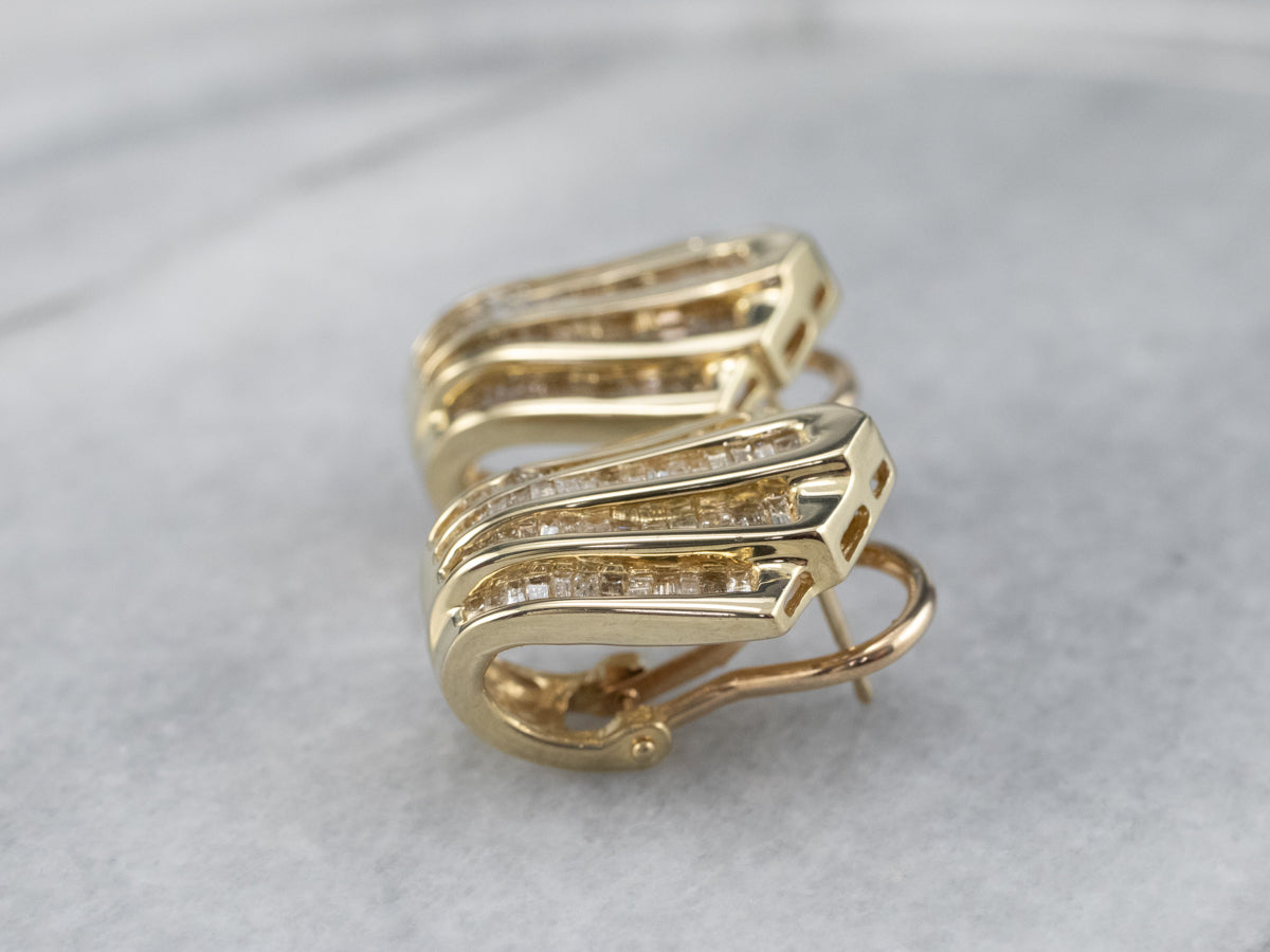 Aretes festoneados de diamantes de talla baguette