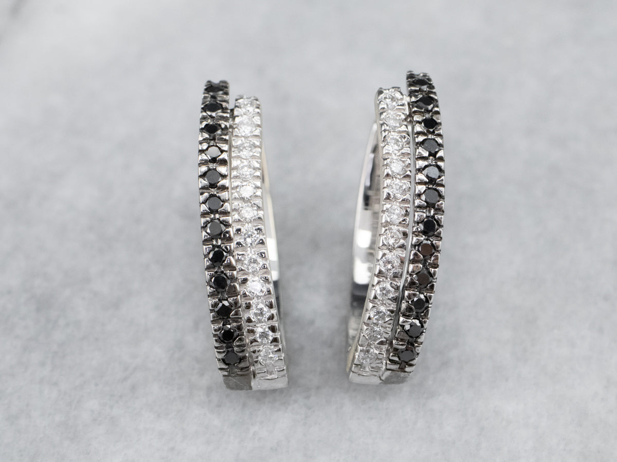 Pendientes de aro de diamantes en blanco y negro