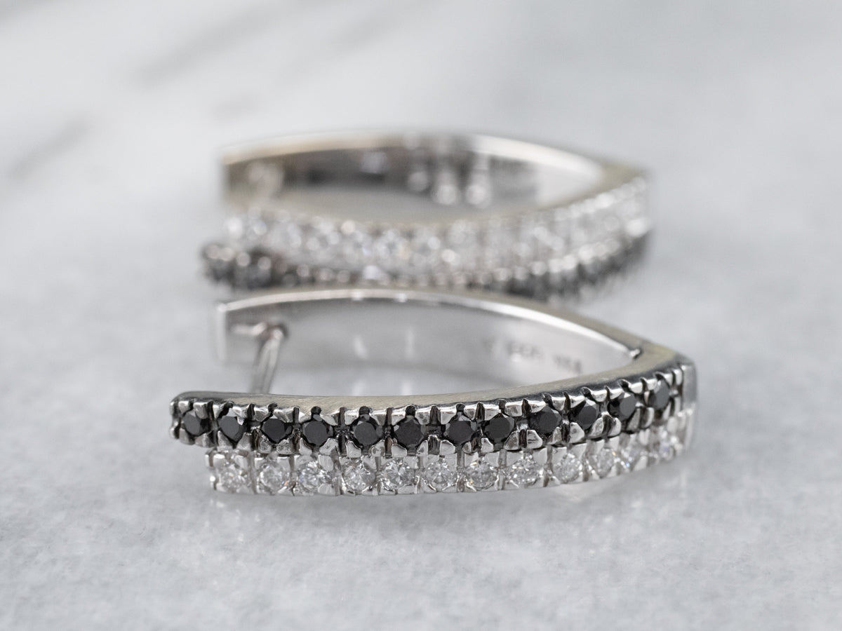 Pendientes de aro de diamantes en blanco y negro