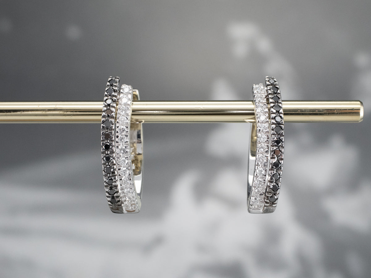 Pendientes de aro de diamantes en blanco y negro