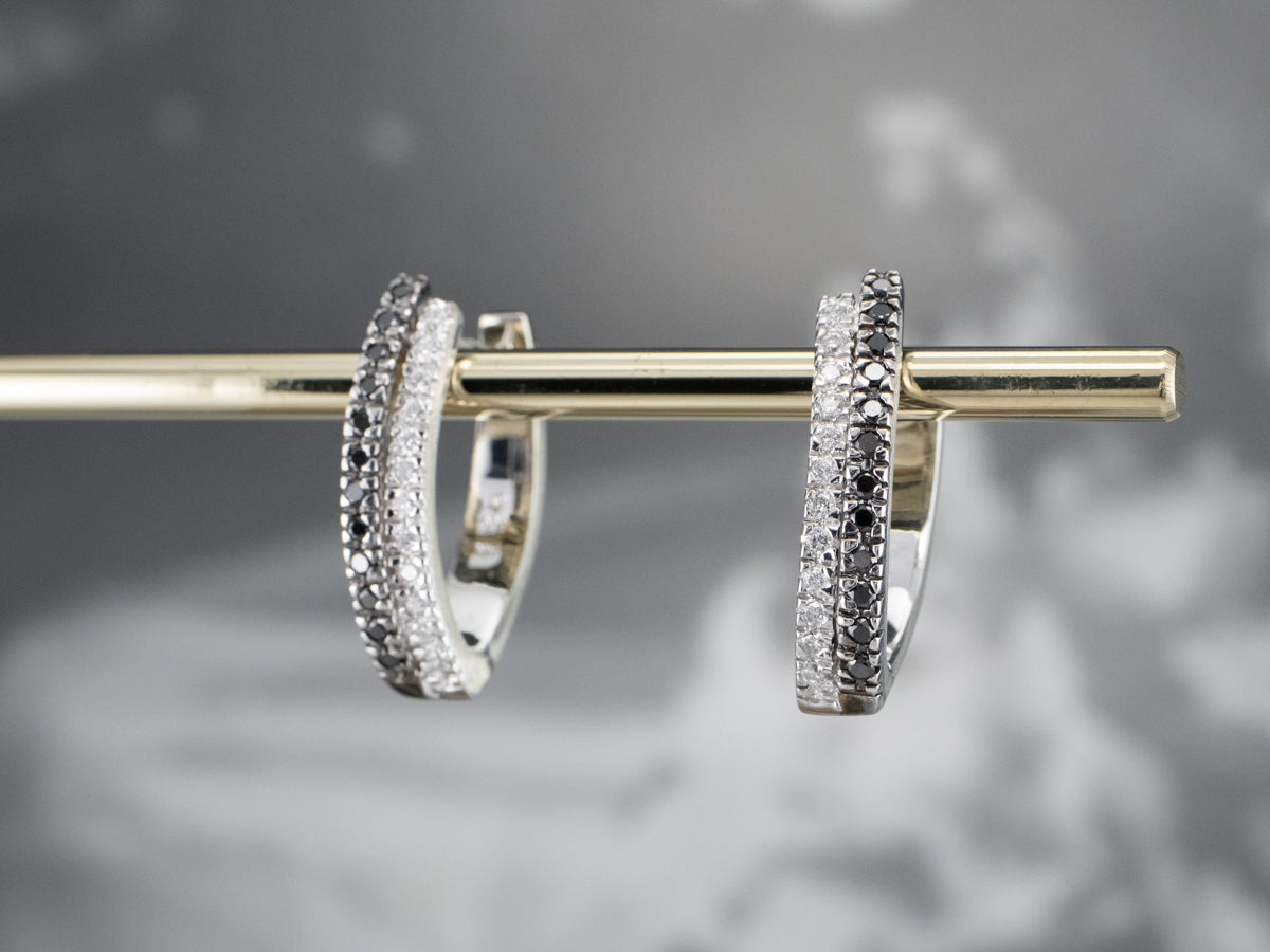 Pendientes de aro de diamantes en blanco y negro