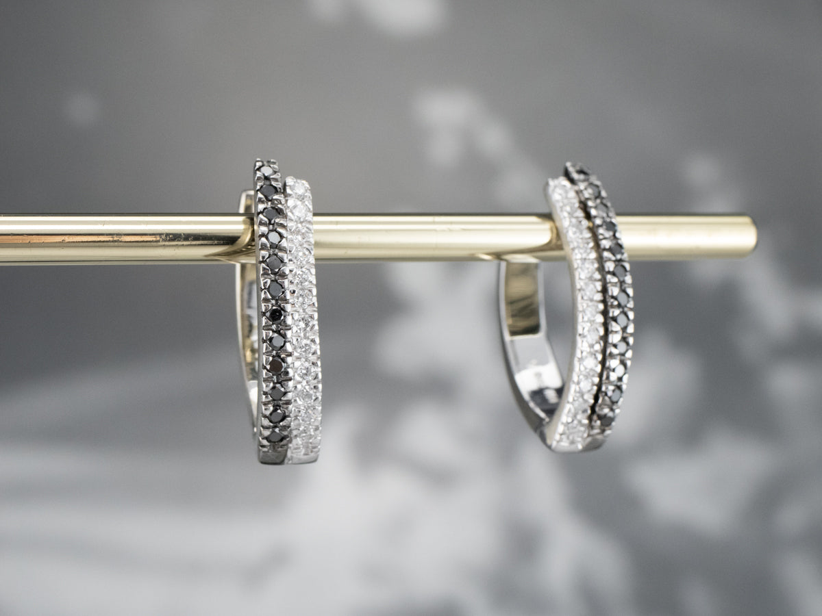 Pendientes de aro de diamantes en blanco y negro