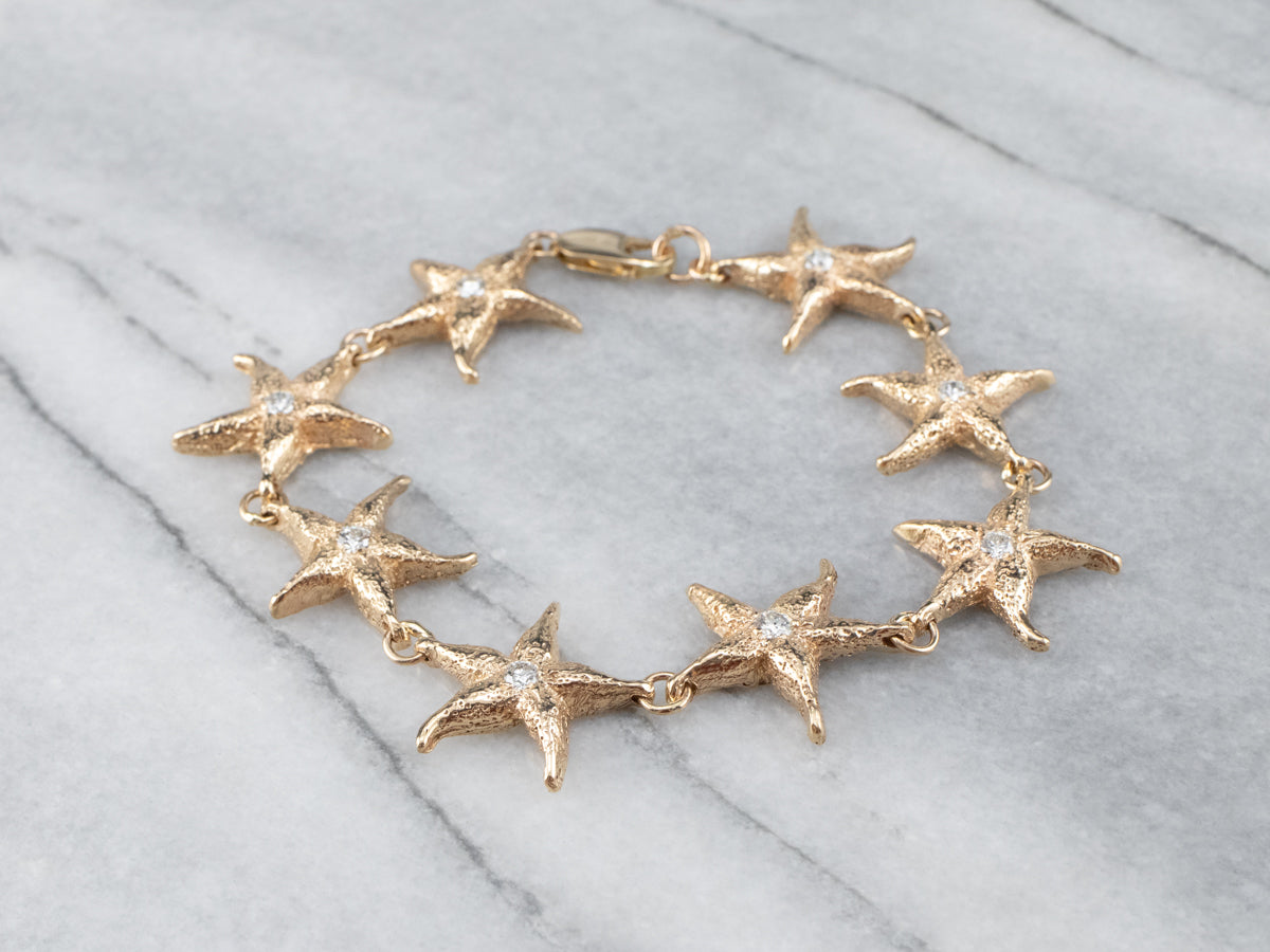 Diamond Starfish Gold Link Bracelet