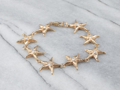 Diamond Starfish Gold Link Bracelet