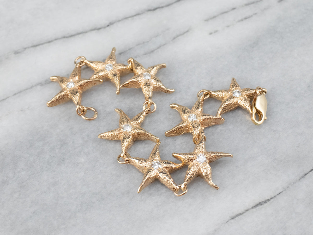 Diamond Starfish Gold Link Bracelet