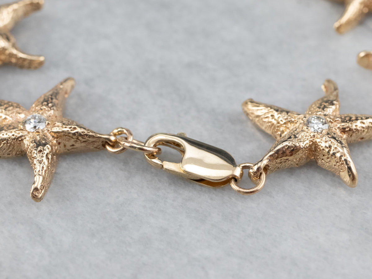 Diamond Starfish Gold Link Bracelet