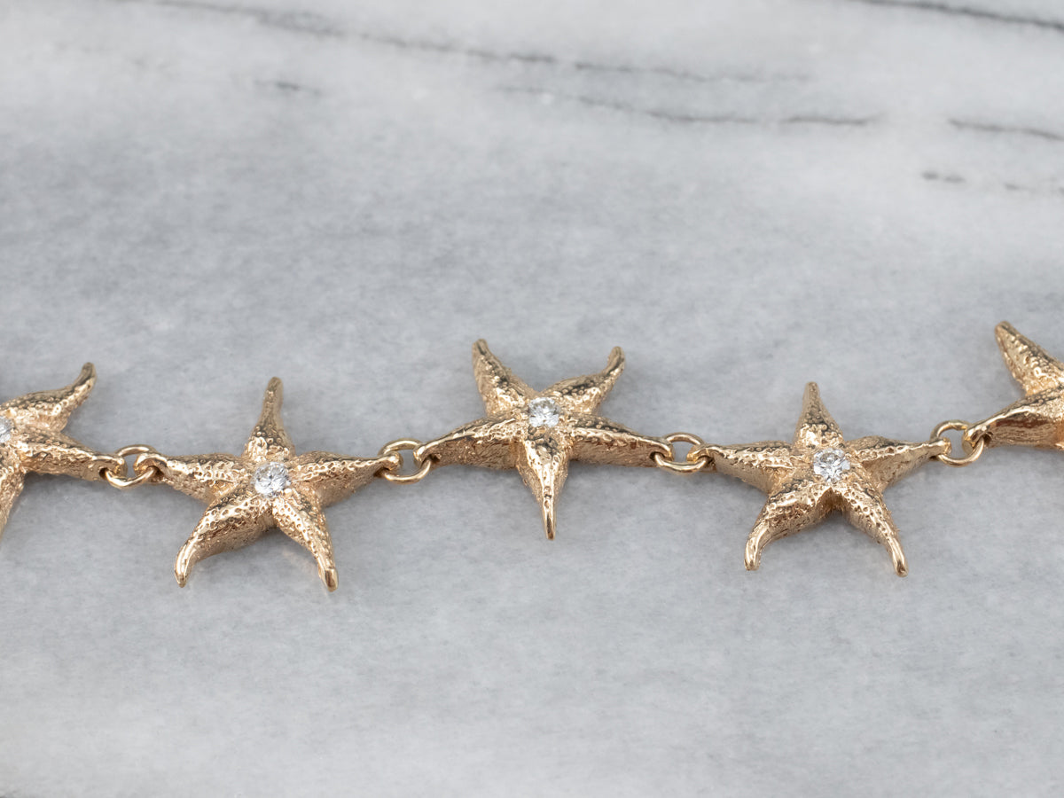 Diamond Starfish Gold Link Bracelet