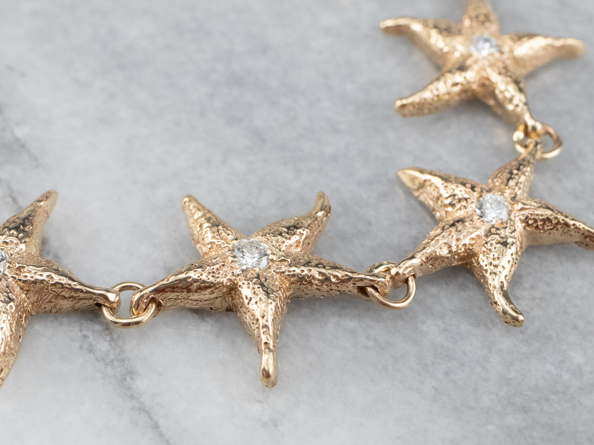 Diamond Starfish Gold Link Bracelet