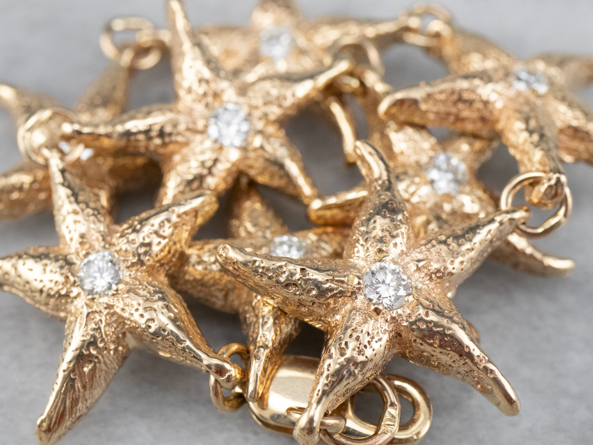 Diamond Starfish Gold Link Bracelet
