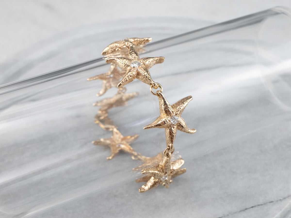 Diamond Starfish Gold Link Bracelet