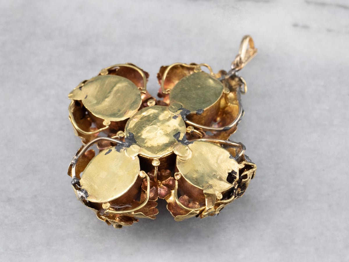 Botanical Garnet Cabochon and Seed Pearl Pendant