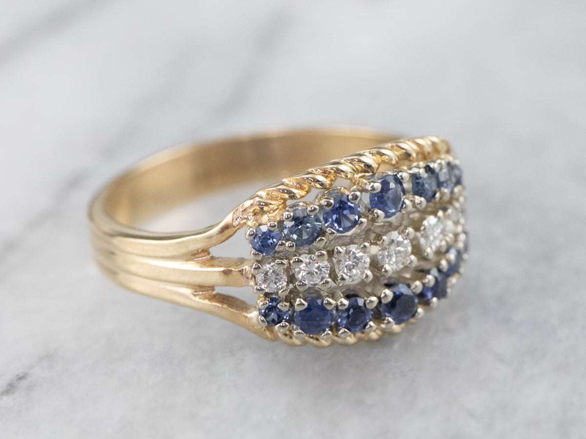 Twisting Sapphire and Diamond Band