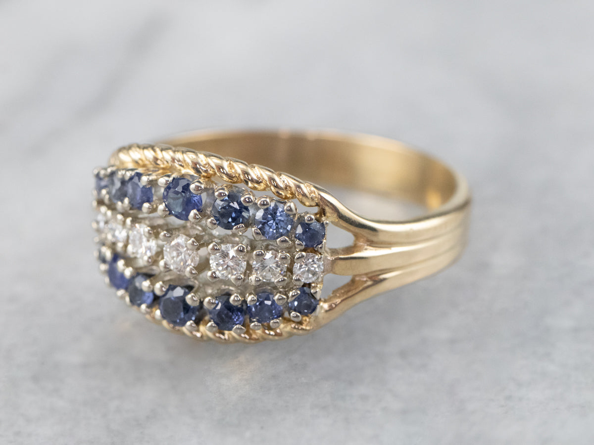 Twisting Sapphire and Diamond Band