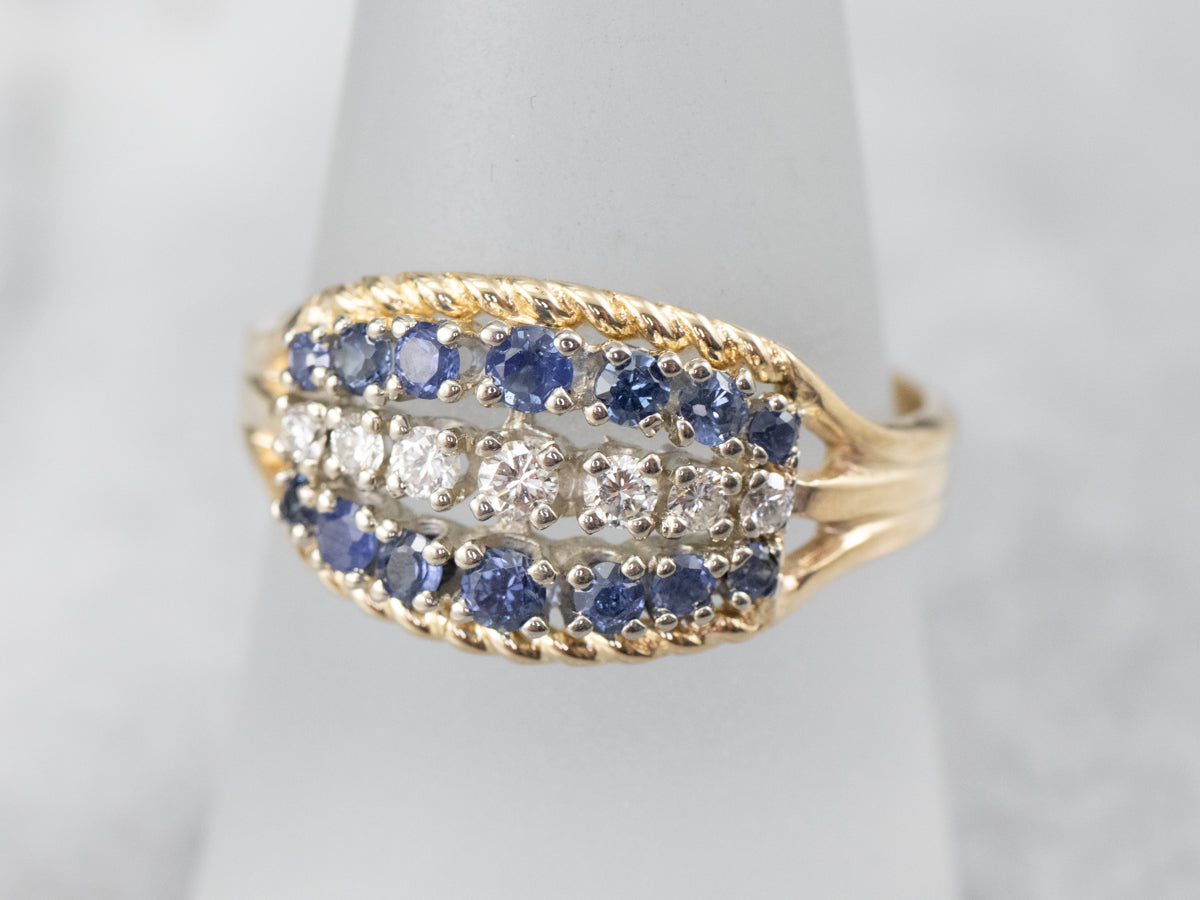 Twisting Sapphire and Diamond Band