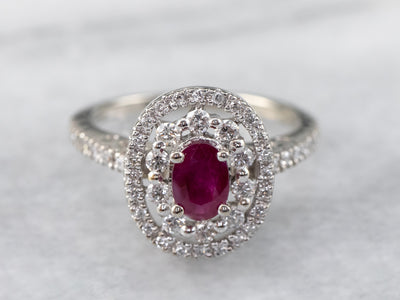 Ruby Double Diamond Halo Ring
