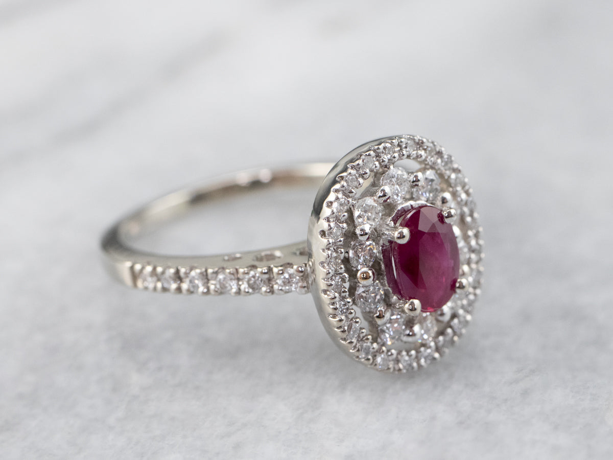 Ruby Double Diamond Halo Ring