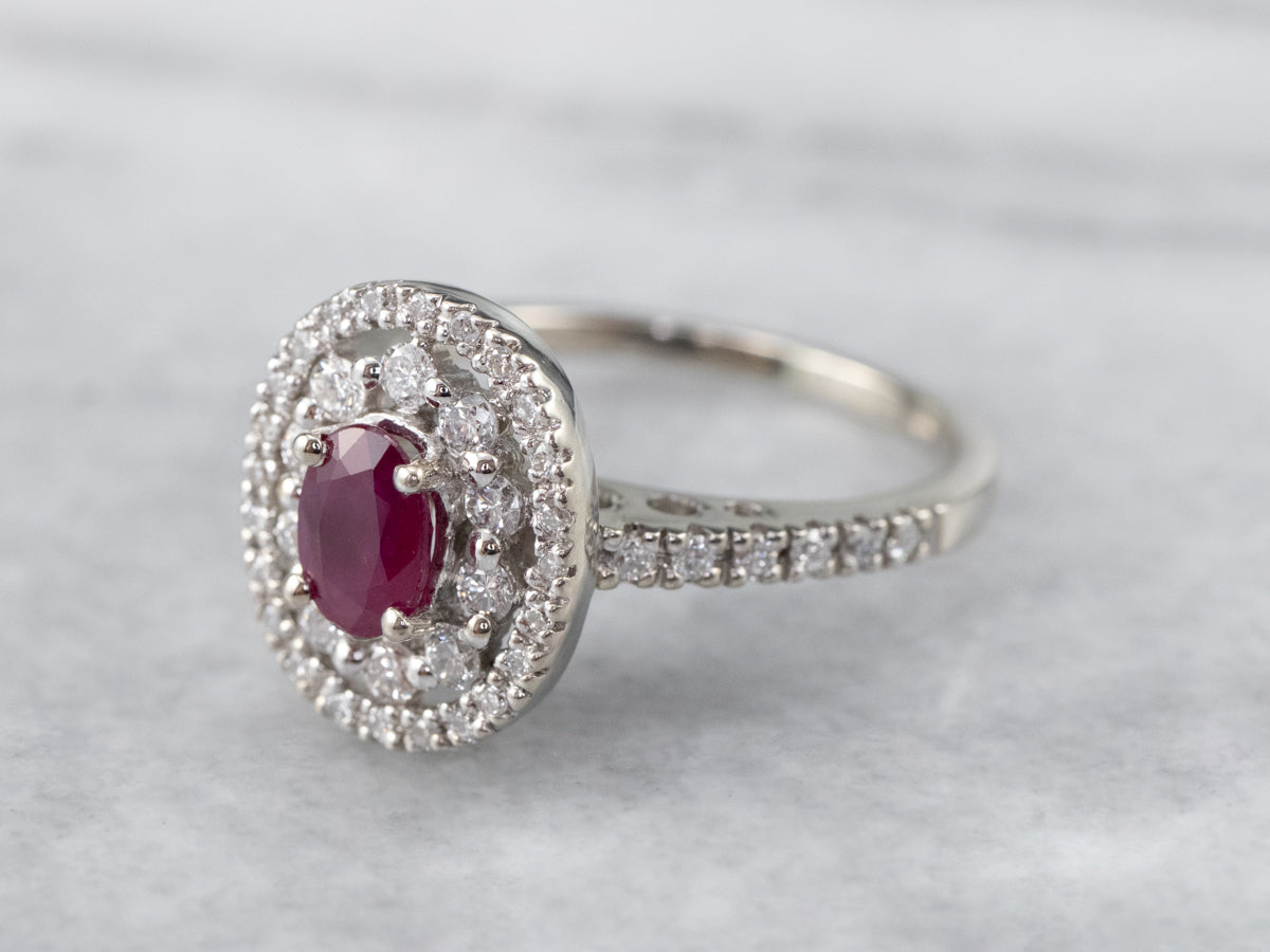 Ruby Double Diamond Halo Ring