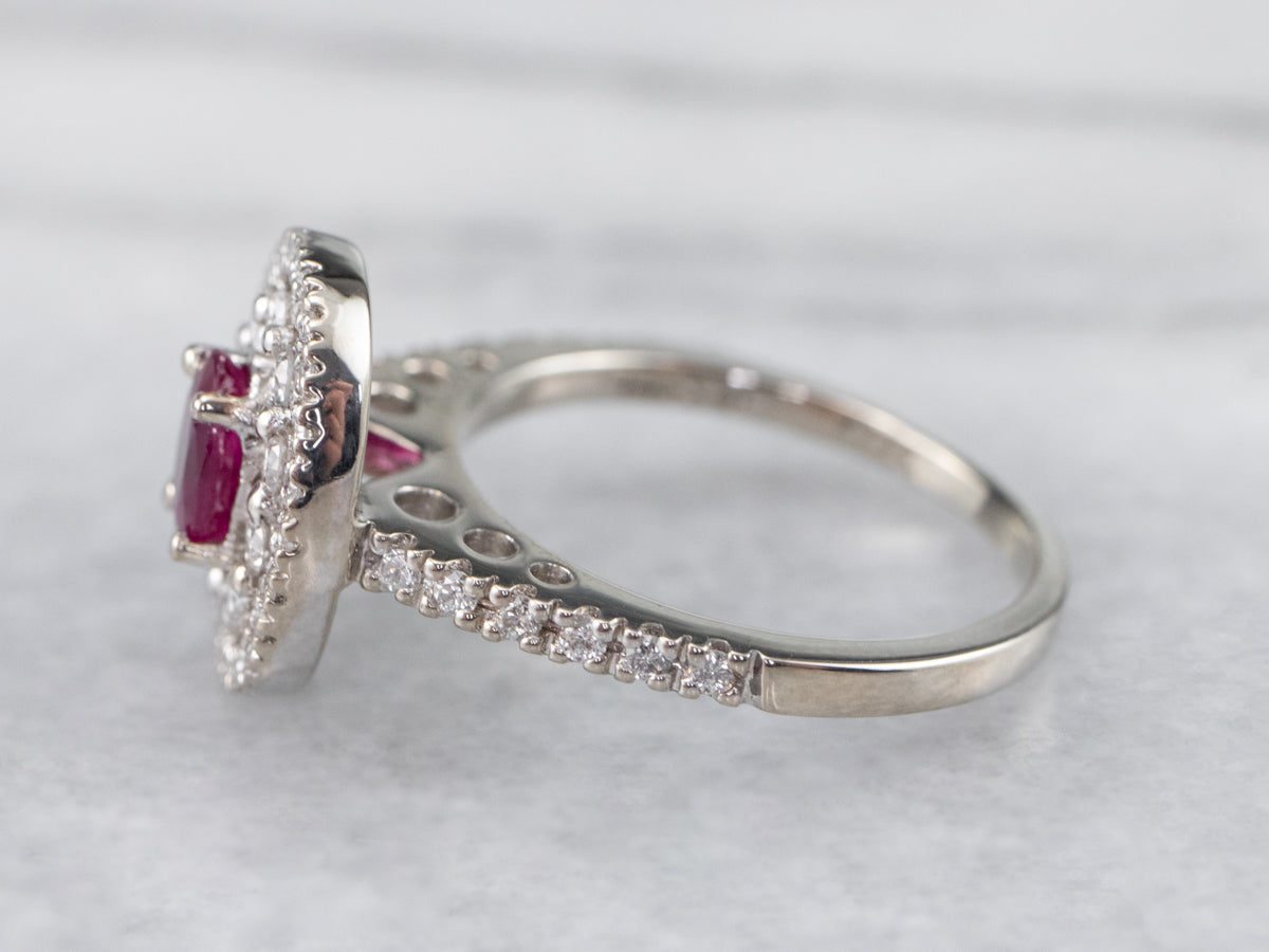 Ruby Double Diamond Halo Ring