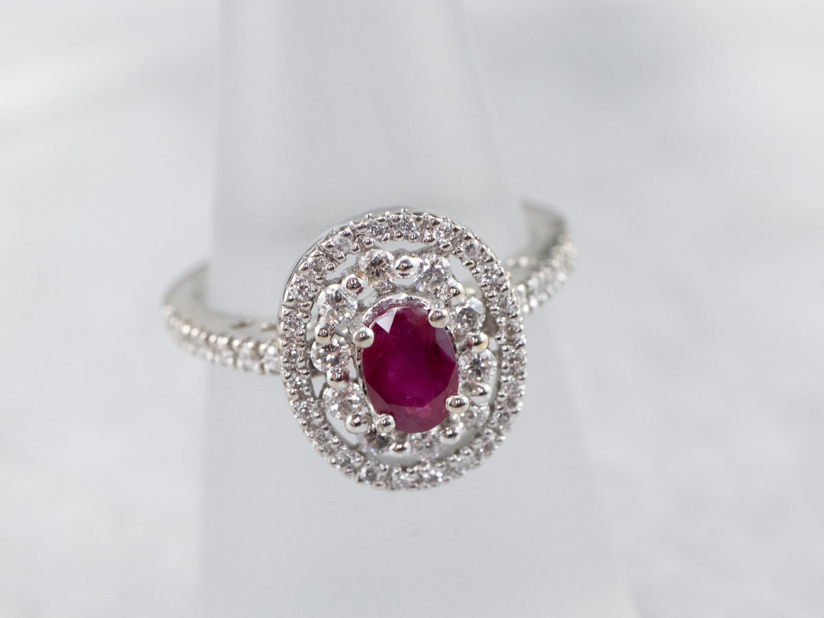 Ruby Double Diamond Halo Ring