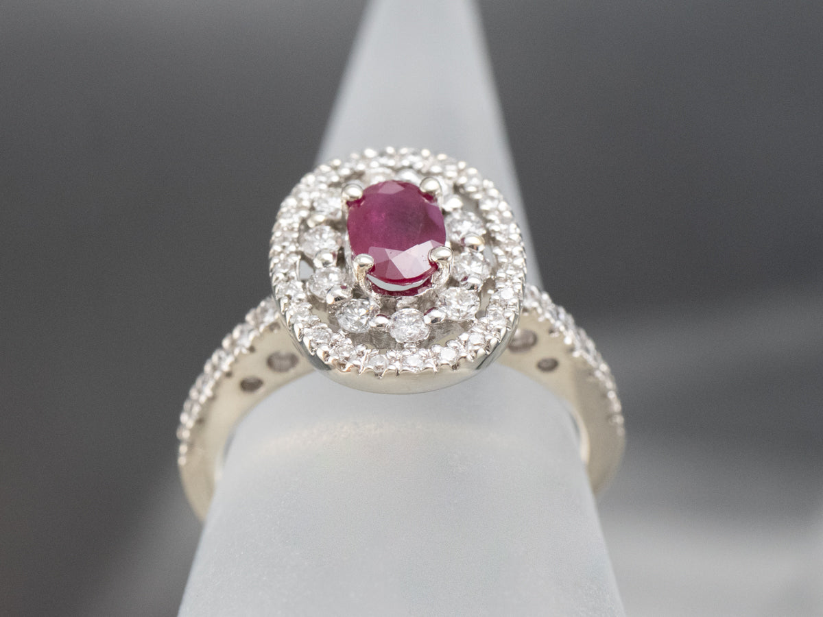 Ruby Double Diamond Halo Ring