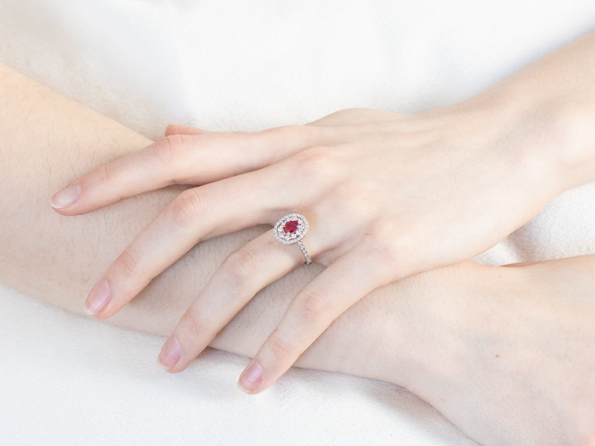 Ruby Double Diamond Halo Ring