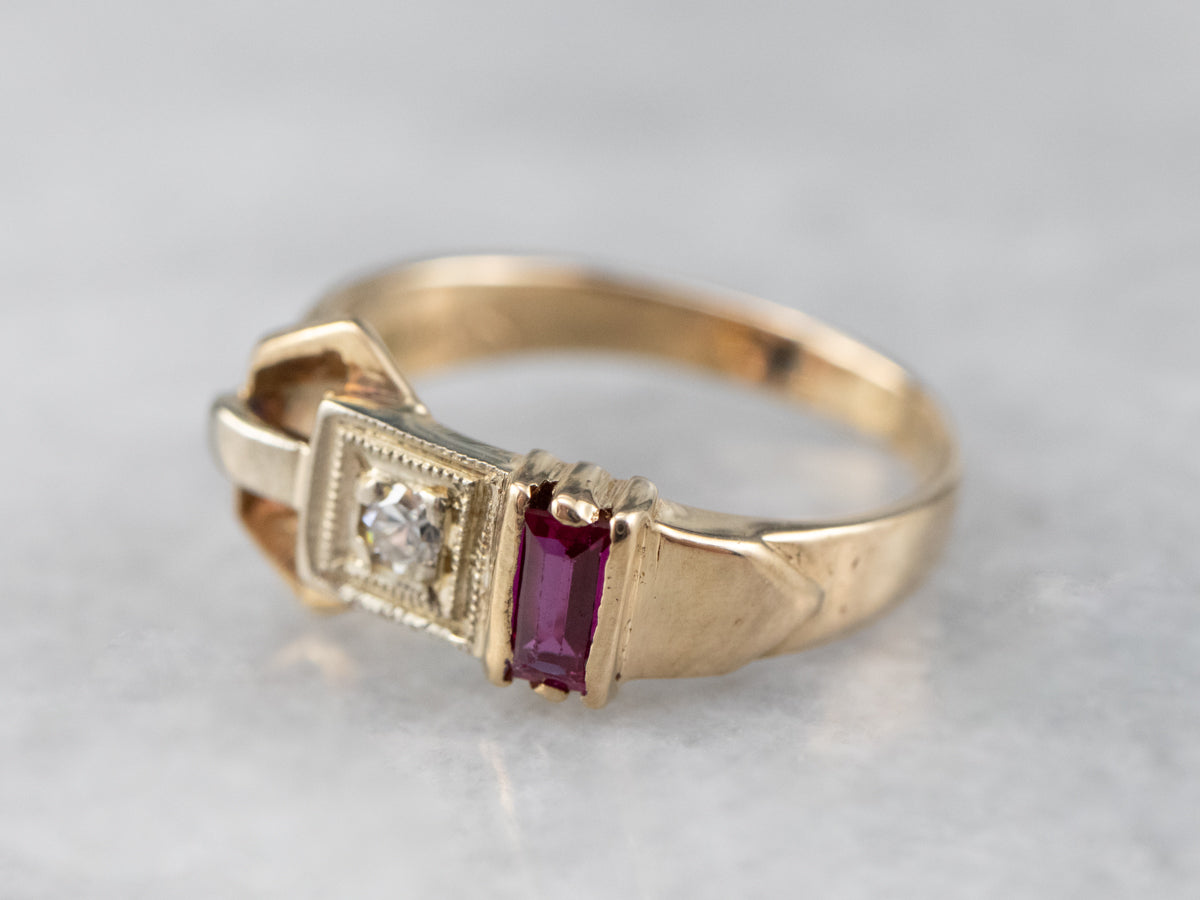 Retro Diamond Belt Buckle Ring