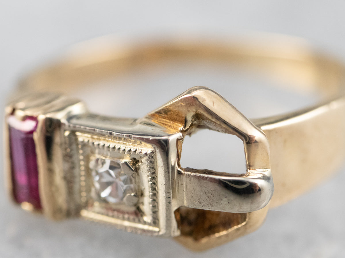 Retro Diamond Belt Buckle Ring