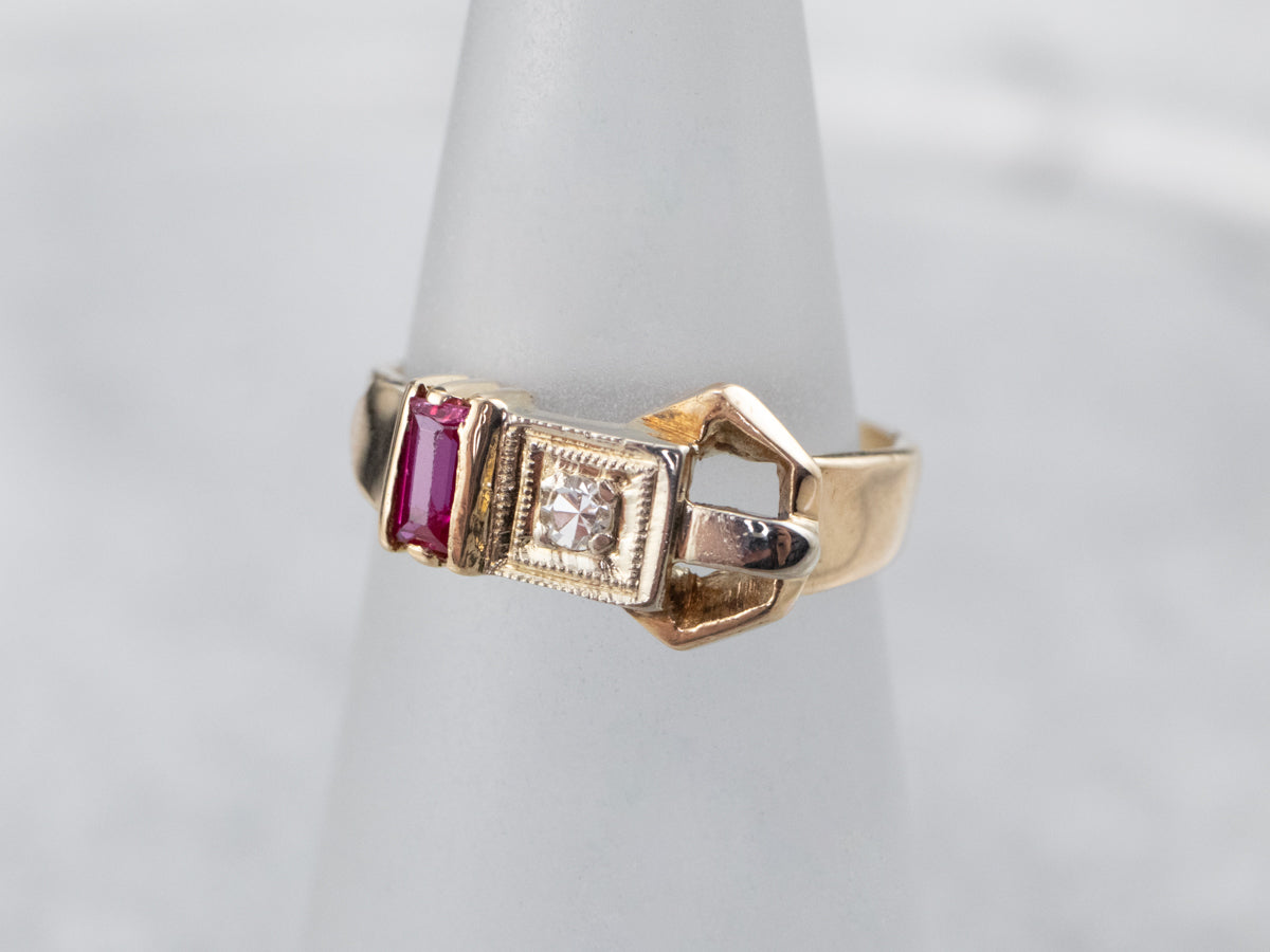 Retro Diamond Belt Buckle Ring