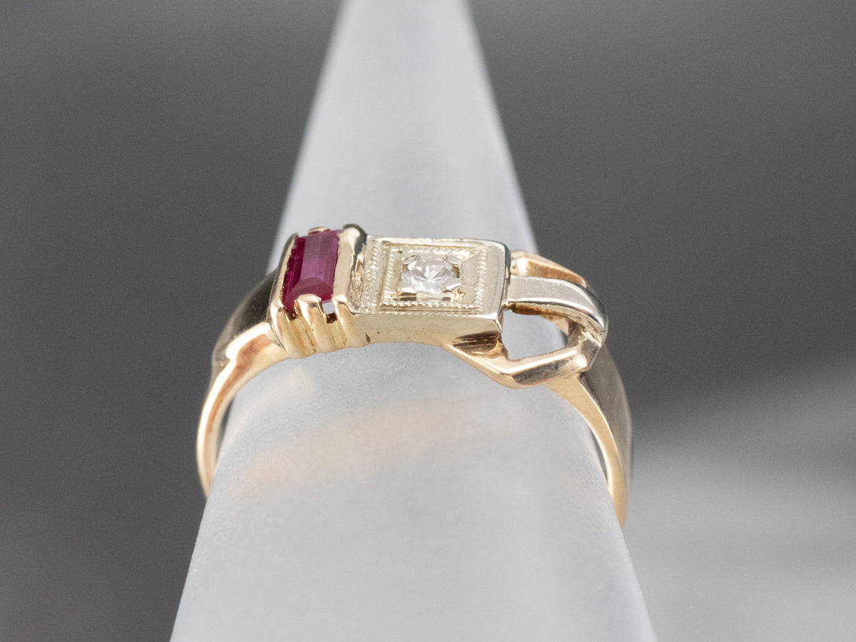 Retro Diamond Belt Buckle Ring