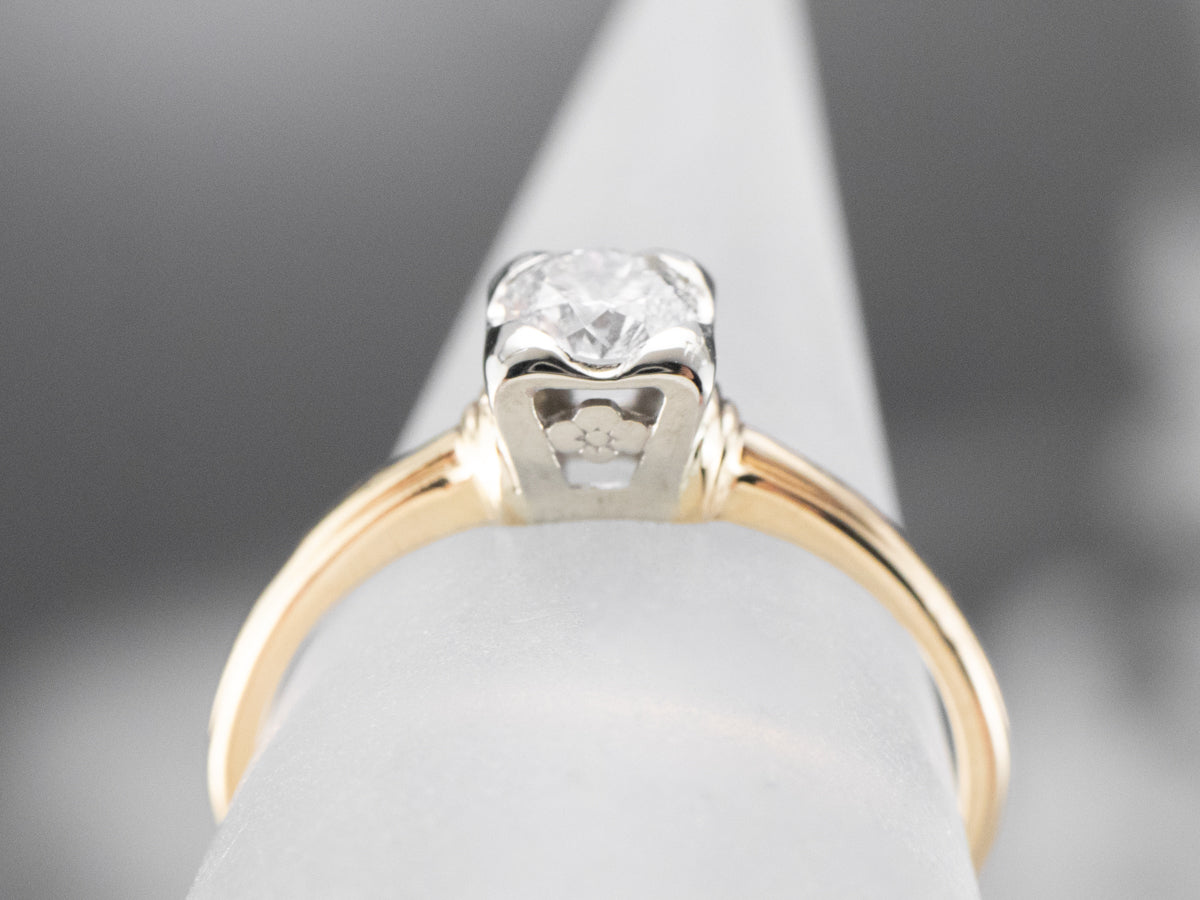 Vintage Diamond Solitaire Engagement Ring in Two Tone Gold