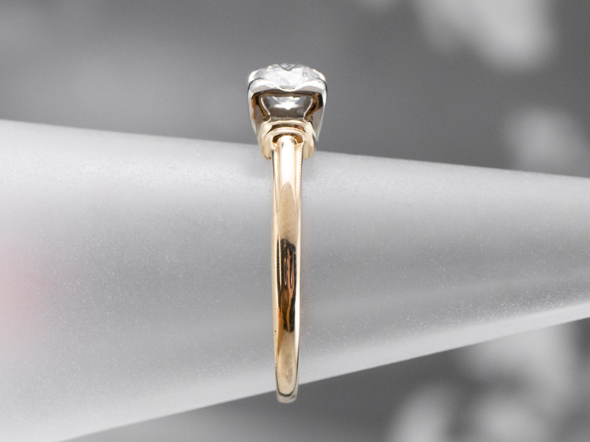 Vintage Diamond Solitaire Engagement Ring in Two Tone Gold