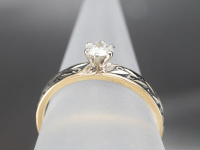 Botanical Black Enamel Diamond Solitaire Engagement Ring