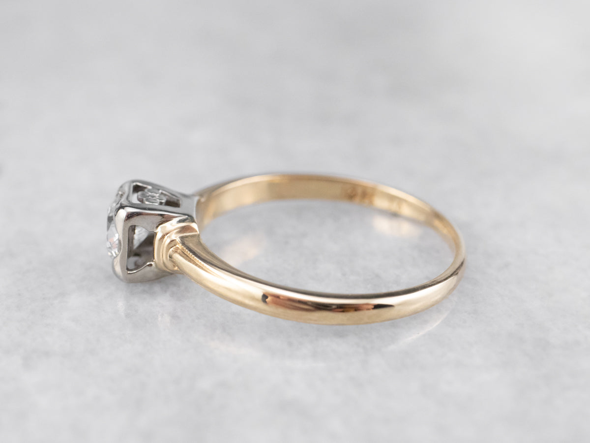 Vintage Diamond Solitaire Engagement Ring in Two Tone Gold