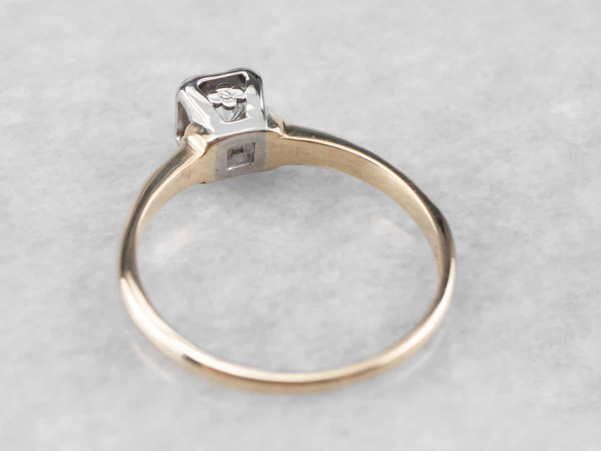 Vintage Diamond Solitaire Engagement Ring in Two Tone Gold
