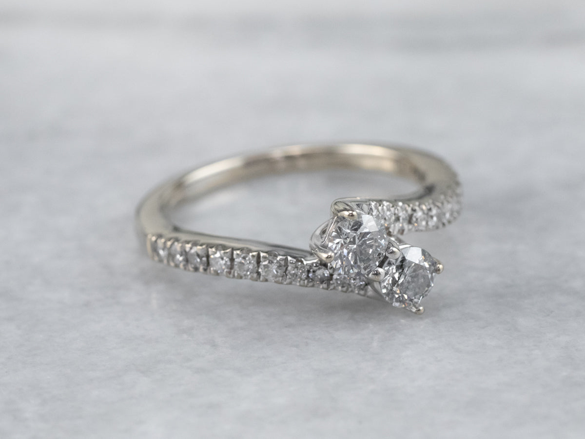 Double Diamond Bypass Engagement Ring