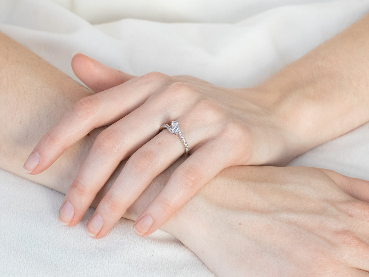 Double Diamond Bypass Engagement Ring
