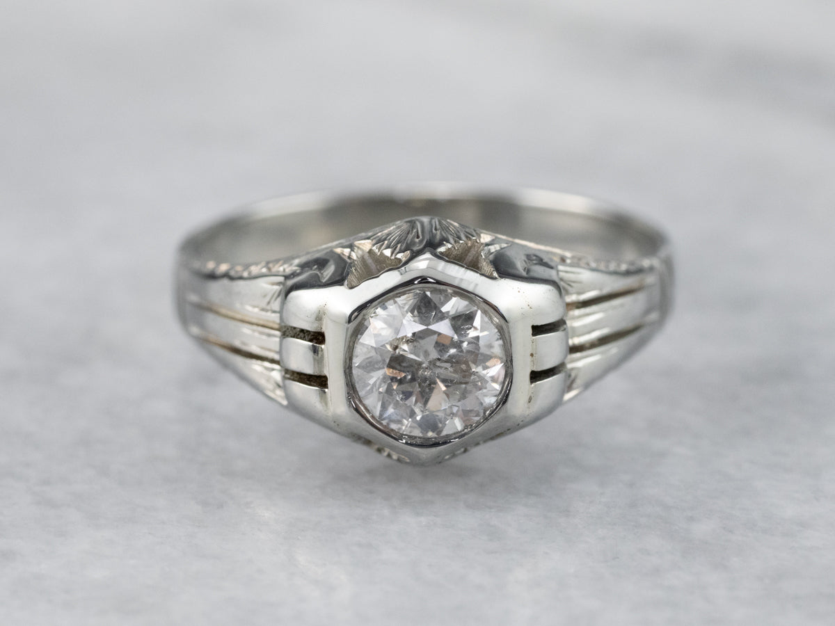 Unisex Antique Diamond Engagement Ring