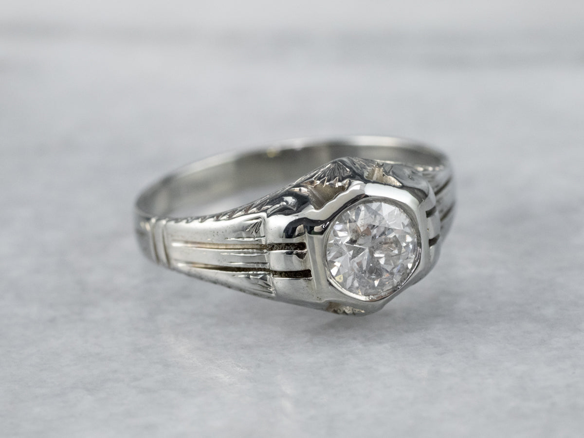 Unisex Antique Diamond Engagement Ring