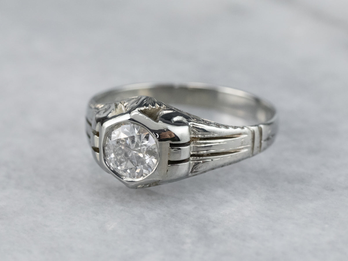 Unisex Antique Diamond Engagement Ring