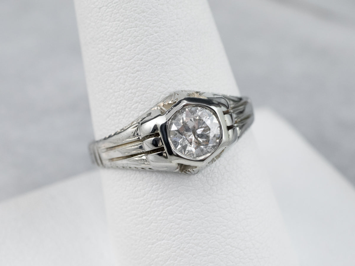 Unisex Antique Diamond Engagement Ring