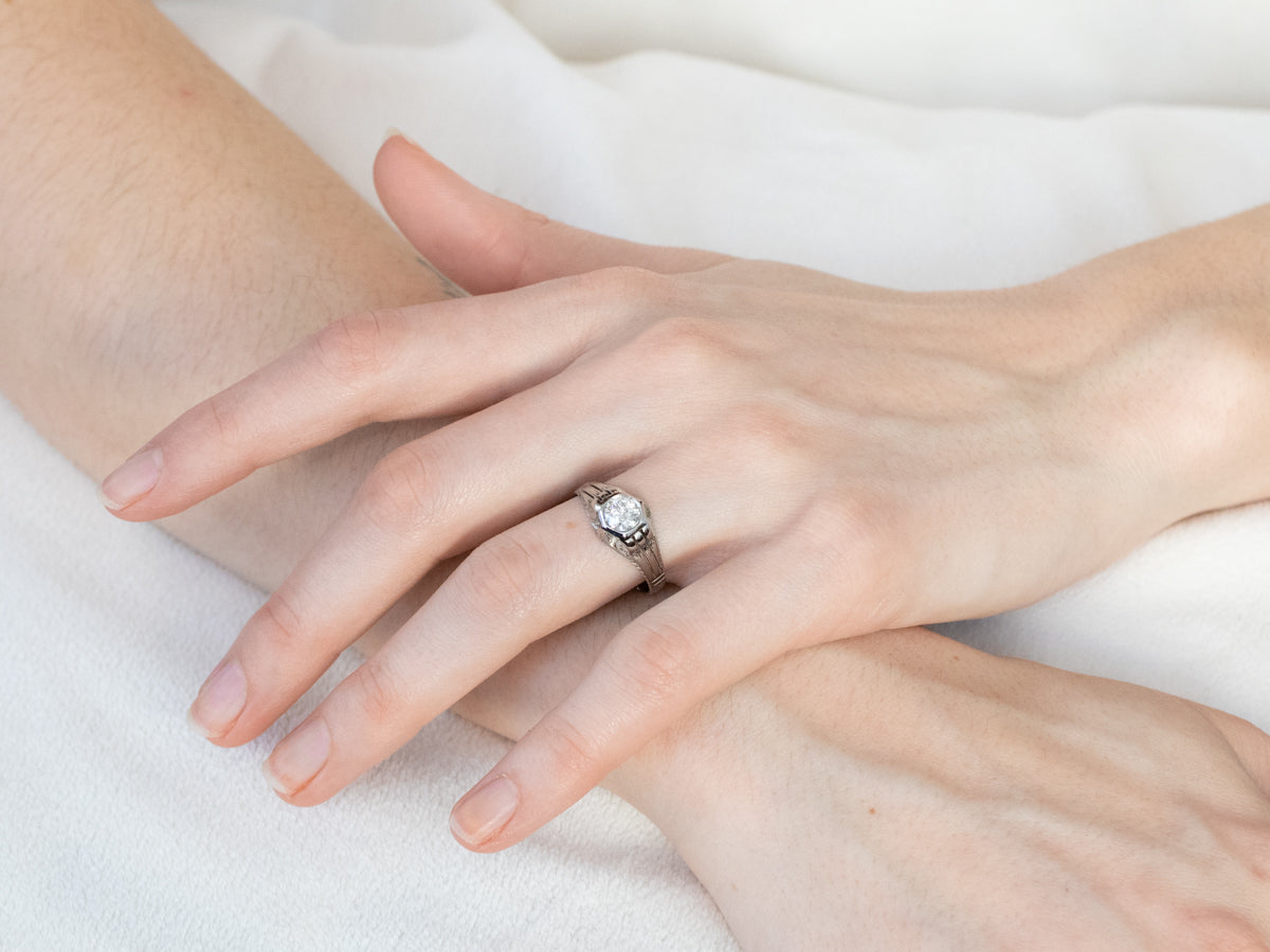 Unisex Antique Diamond Engagement Ring