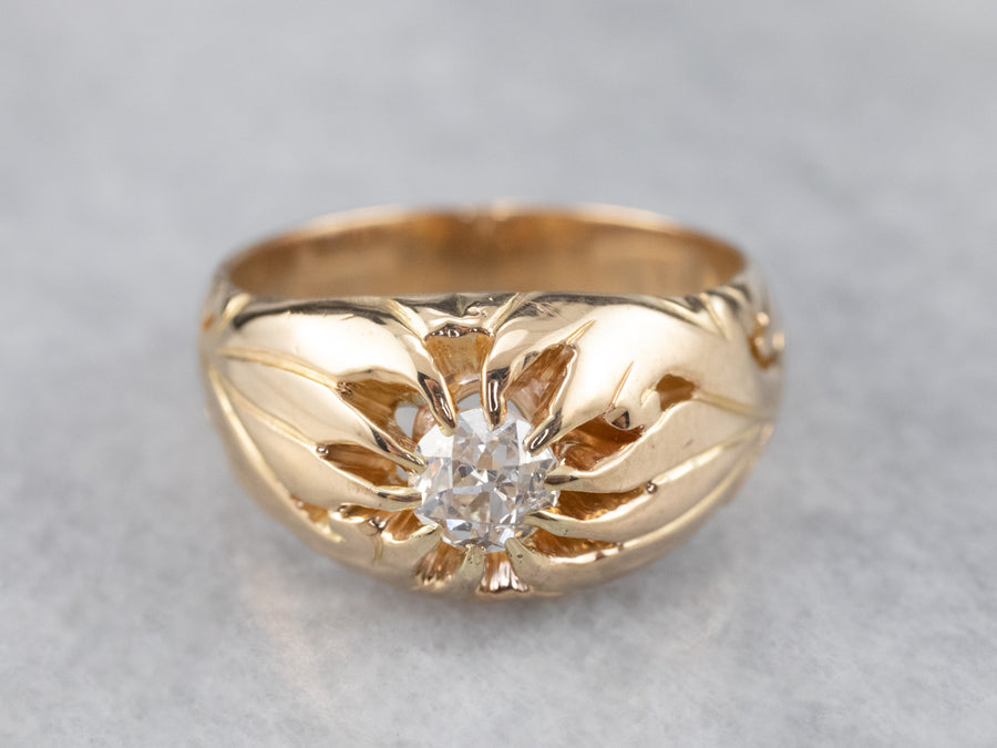 Unisex Old Mine Cut Diamond Victorian Ring