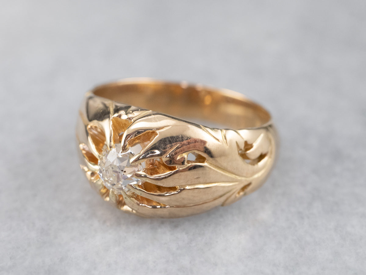 Unisex Old Mine Cut Diamond Victorian Ring