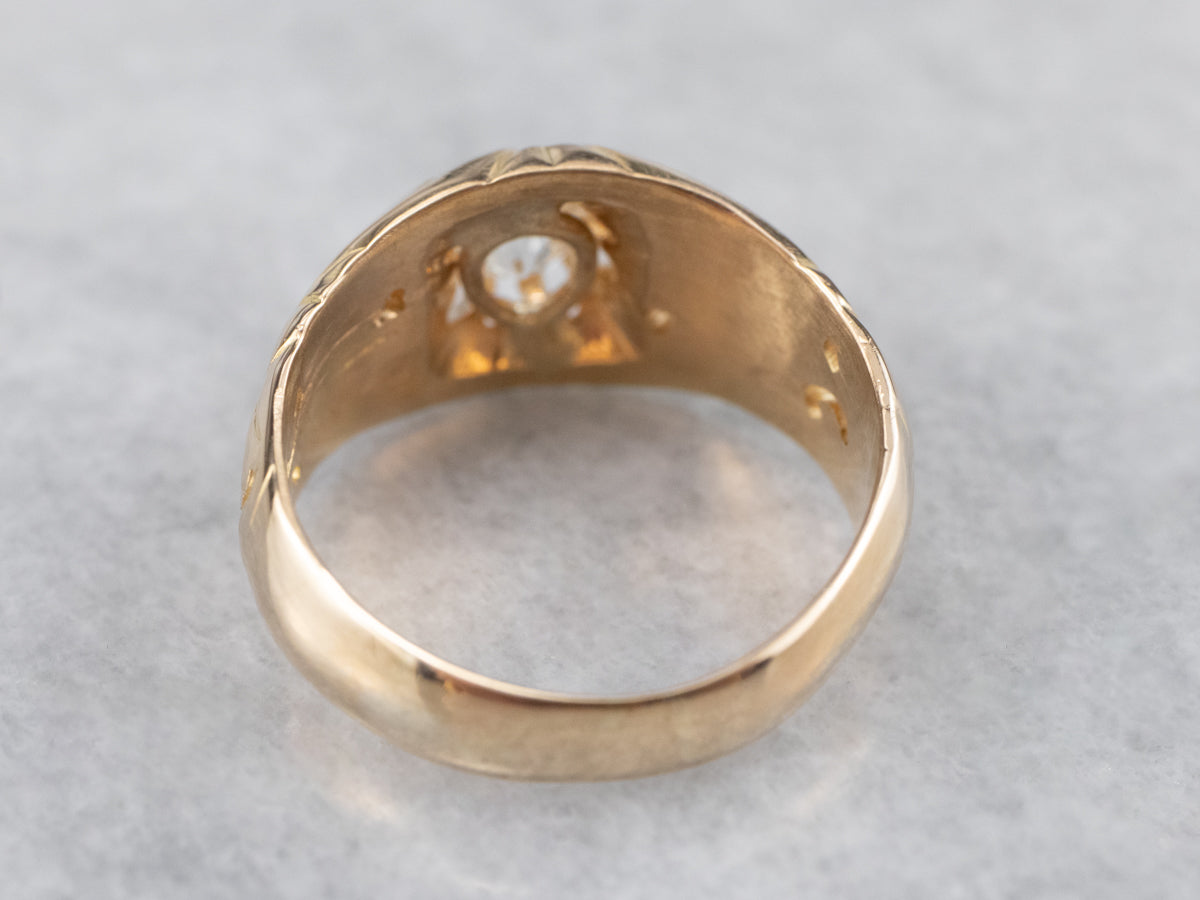 Unisex Old Mine Cut Diamond Victorian Ring