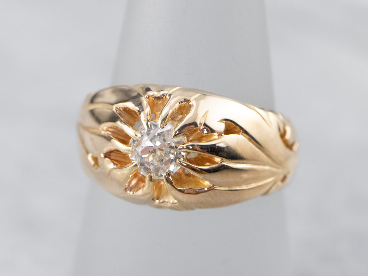 Unisex Old Mine Cut Diamond Victorian Ring